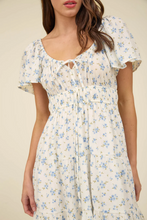 Load image into Gallery viewer, Floral Front Tie Short Sleeve Mini Dress - Blue White
