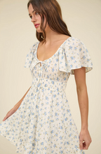 Load image into Gallery viewer, Floral Front Tie Short Sleeve Mini Dress - Blue White
