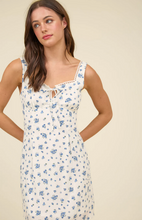 Load image into Gallery viewer, Lace Trim Front Tie Mini Dress - Blue Floral
