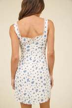 Load image into Gallery viewer, Lace Trim Front Tie Mini Dress - Blue Floral
