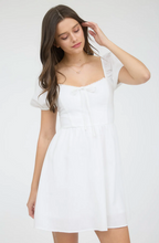 Load image into Gallery viewer, Puff Sleeve Lace Trim Mini Dress - White
