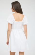 Load image into Gallery viewer, Puff Sleeve Lace Trim Mini Dress - White

