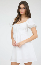 Load image into Gallery viewer, Puff Sleeve Lace Trim Mini Dress - White

