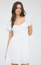 Load image into Gallery viewer, Puff Sleeve Lace Trim Mini Dress - White
