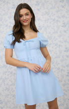 Load image into Gallery viewer, Puff Sleeve Lace Trim Mini Dress - Light Blue

