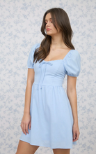 Load image into Gallery viewer, Puff Sleeve Lace Trim Mini Dress - Light Blue
