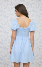 Load image into Gallery viewer, Puff Sleeve Lace Trim Mini Dress - Light Blue
