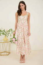 Load image into Gallery viewer, Floral Lace Trim Strap Back Midi Dress - Ivory Pink
