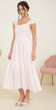 Load image into Gallery viewer, Bow Pattern Ruched Sleeve Midi Dress - Pink
