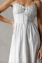 Load image into Gallery viewer, Sweetheart Neck Front Tie Midi - Blue White
