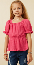Load image into Gallery viewer, Smocked Textured Babydoll Top Youth - Fuschia
