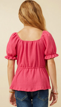 Load image into Gallery viewer, Smocked Textured Babydoll Top Youth - Fuschia

