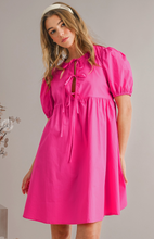 Load image into Gallery viewer, Tie Front Puff Sleeve Mini Dress - Pink
