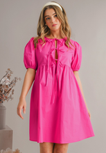 Load image into Gallery viewer, Tie Front Puff Sleeve Mini Dress - Pink
