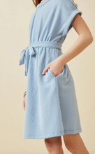 Load image into Gallery viewer, Textured Stripe Belted Dress Blue- Youth
