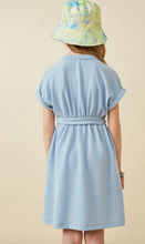 Load image into Gallery viewer, Textured Stripe Belted Dress Blue- Youth
