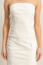 Load image into Gallery viewer, Strapless Stretchy Denim Midi Dress - White
