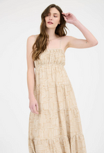 Load image into Gallery viewer, Empire Waist Abstract Print Midi Dress - Khaki/White
