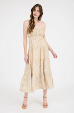 Load image into Gallery viewer, Empire Waist Abstract Print Midi Dress - Khaki/White

