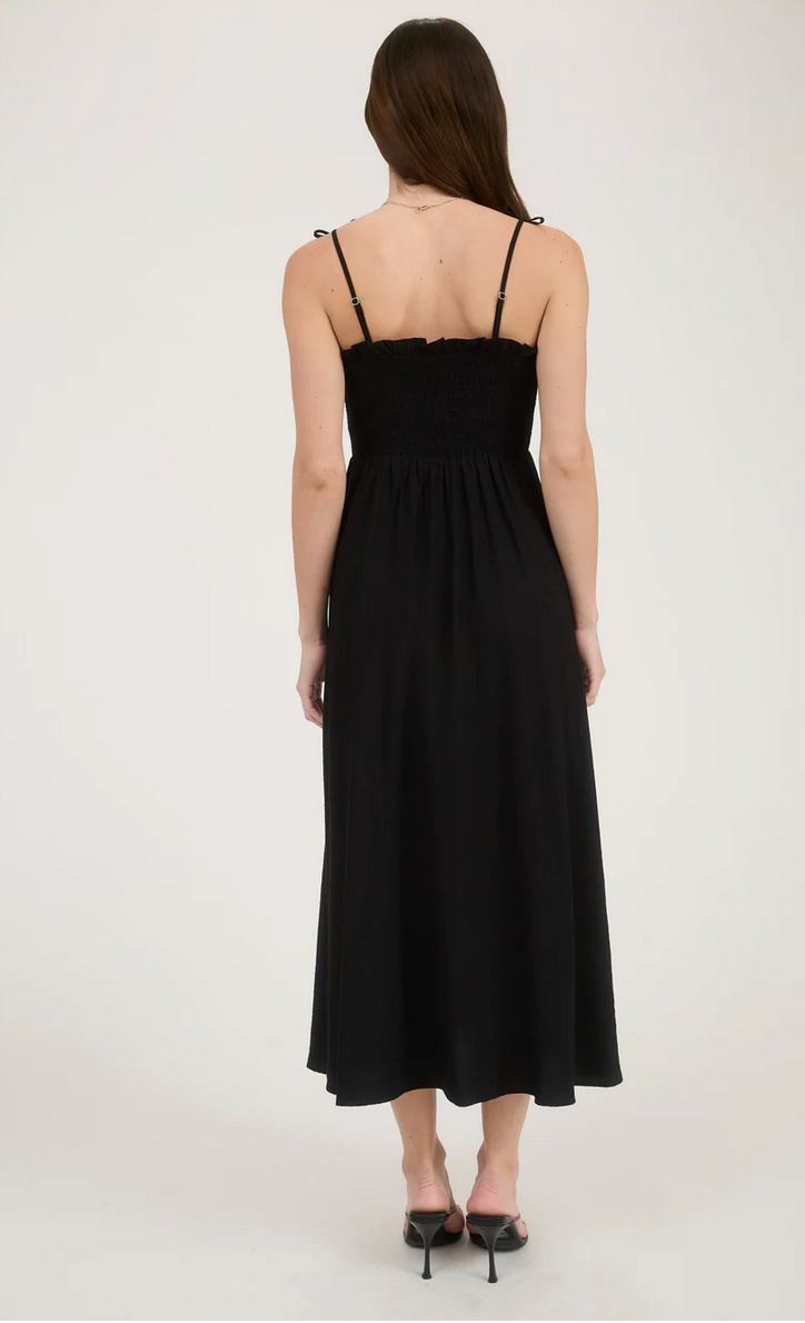 knee length dresses for ladies Sweetheart Smocked Bow Strap Midi Dress