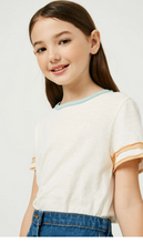 Load image into Gallery viewer, Contrast Stripe Tee White- Youth
