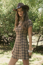 Load image into Gallery viewer, Plaid Lace Trim Mini Dress - Brown
