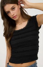 Load image into Gallery viewer, Ruffle Lace Trim Top - Black
