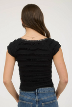 Load image into Gallery viewer, Ruffle Lace Trim Top - Black
