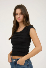 Load image into Gallery viewer, Ruffle Lace Trim Top - Black
