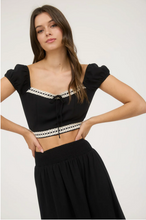 Load image into Gallery viewer, Contrast Lace Trim Backtie Top - Black
