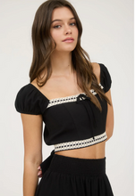 Load image into Gallery viewer, Contrast Lace Trim Backtie Top - Black
