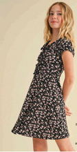 Load image into Gallery viewer, Ruched Front Floral Dress Black Mauve - Youth
