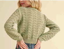 Load image into Gallery viewer, Scallop Pointelle Crewneck Top Olive - Youth
