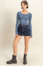 Load image into Gallery viewer, Cropped Scoop Neck Long Sleeve - Dusty Navy
