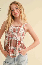 Load image into Gallery viewer, Smocked Knit Bandana Print Top Maroon - Youth
