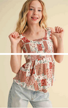 Load image into Gallery viewer, Smocked Knit Bandana Print Top Maroon - Youth
