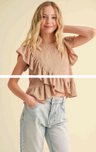 Load image into Gallery viewer, Asymmetrical Ruffle Peplum Top Taupe - Youth
