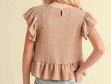 Load image into Gallery viewer, Asymmetrical Ruffle Peplum Top Taupe - Youth
