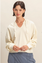 Load image into Gallery viewer, Mineral Washed Cropped Waffle Knit Hoodie - Cream
