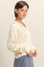 Load image into Gallery viewer, Mineral Washed Cropped Waffle Knit Hoodie - Cream

