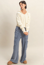 Load image into Gallery viewer, Mineral Washed Cropped Waffle Knit Hoodie - Cream
