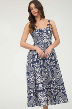Load image into Gallery viewer, Floral Damask Bow Maxi Dress - Navy
