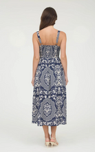 Load image into Gallery viewer, Floral Damask Bow Maxi Dress - Navy
