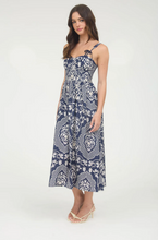 Load image into Gallery viewer, Floral Damask Bow Maxi Dress - Navy
