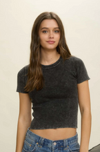 Load image into Gallery viewer, Washed Ribbed Short Sleeve Knit Tee - Charcoal
