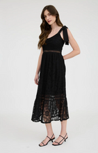 Load image into Gallery viewer, Lace Sheer Tie Strap Midi Dress - Black
