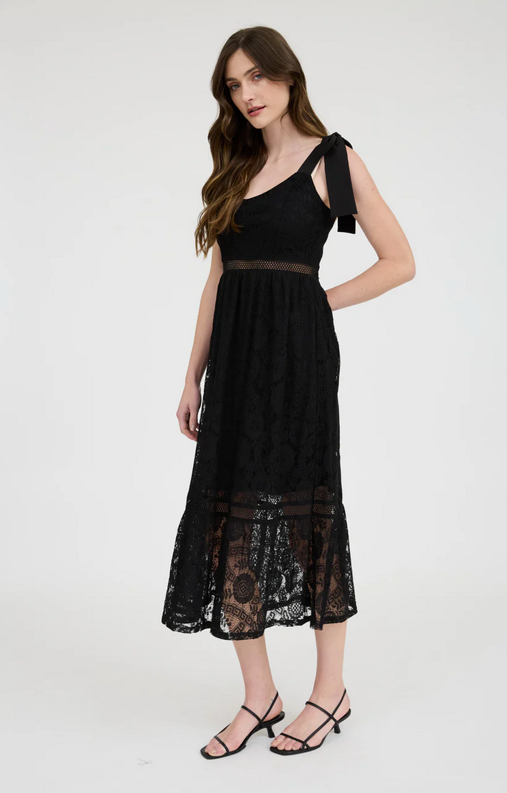 Lace Sheer Tie Strap Midi Dress - Black – Isa Roe