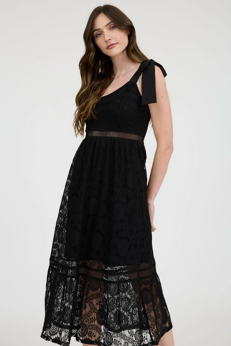 Lace Sheer Tie Strap Midi Dress - Black – Isa Roe