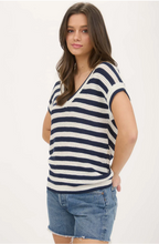 Load image into Gallery viewer, Crochet Knit Short Sleeve Sweater - Navy White
