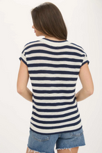 Load image into Gallery viewer, Crochet Knit Short Sleeve Sweater - Navy White

